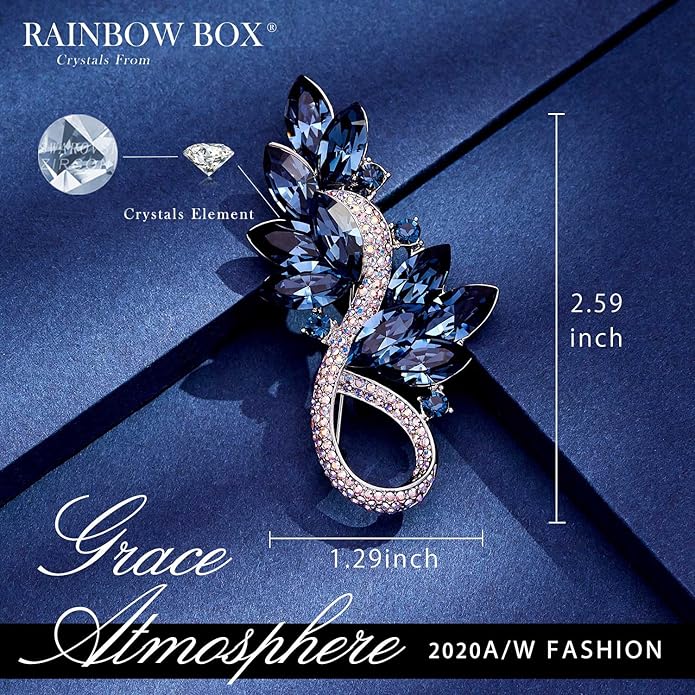RAINBOW BOX Brooch Pins Rhinestone with Austria Crystal Jewelry Women's Brooches & Pins