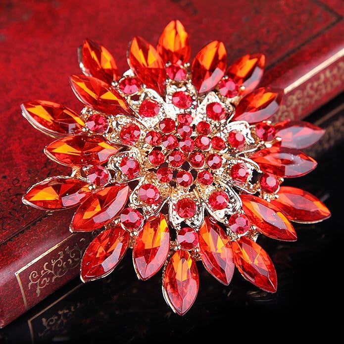 Rhinestone Large Flower Brooches Pins for Women Fashion Sparkly Crystal Sunflower Statement Brooch Unique Wedding Party Suit Dress Jewelry Accessories