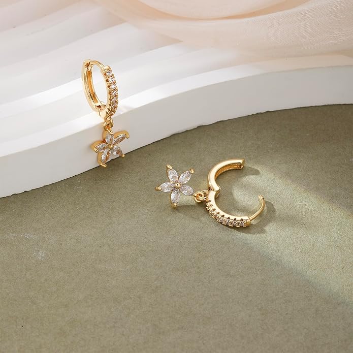 14K Gold Plated Dangle Earrings for Women - Dainty, Trendy, Hypoallergenic CZ Drop Earrings - Simple Long Dangling Jewelry