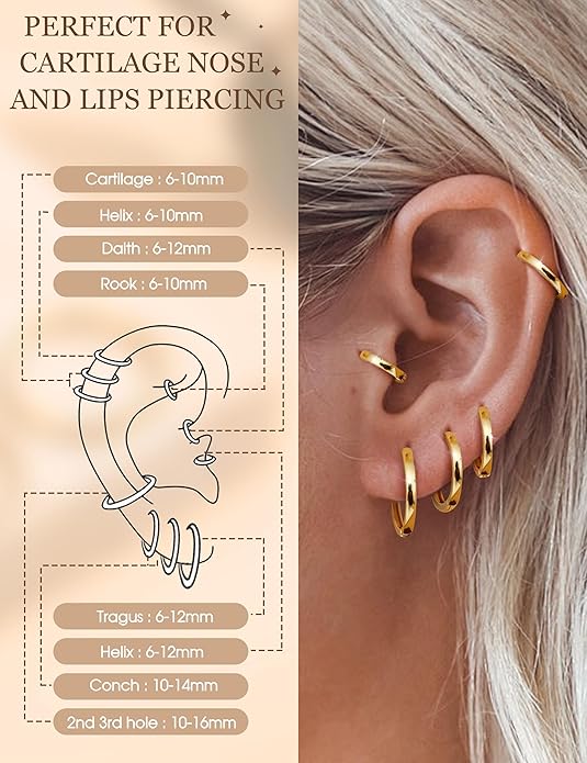 Kakonia 5 Pairs Small Sterling Silver Hoop Earrings Set for Women, 18k Gold Plated Huggie Hoop Earrings, Lightweight Hoop Earrings for Women Hypoallergenic, Cartilage Earring Sets for Multiple Piercing