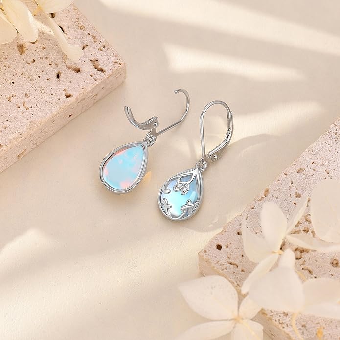 Filigree Drop Earrings 925 Sterling Silver Moonstone Teardrop Earrings Dangle Jewelry Gifts for Women