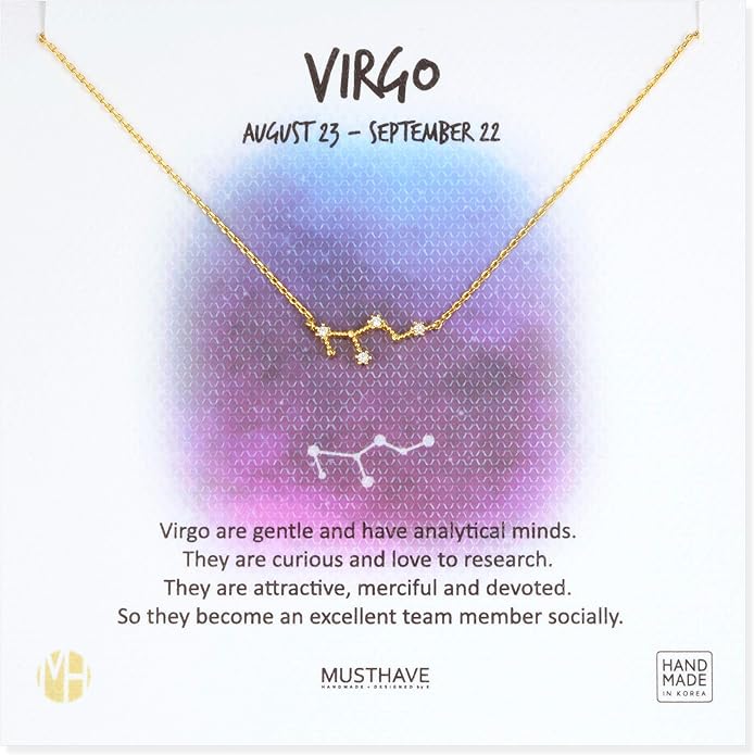Zodiac 18K Gold Plated CZ Necklace With Message Card, Yellow Gold Color, Anchor Chain, Best Gift Necklace, Size 16 inch + 2 inch Extender, Pendant, Constellation, Gift Card