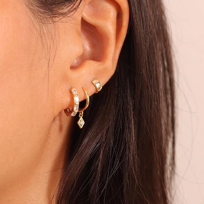 Freekiss 3 Pairs Gold Hoop Earrings Set: Dainty Stud Earrings Trendy Small 14K Gold Plated Hypoallergenic Dangle Cartilage Huggie Hoop Earrings for Women Gold Jewelry for Women Gifts