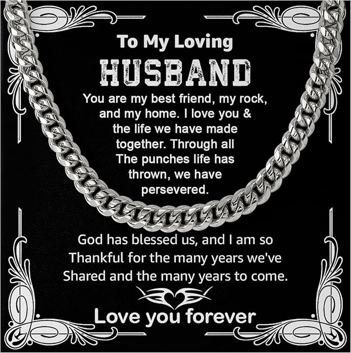 Mapileng Cuban Link Chain Necklace For Husband, Love You This Much To My Husband Classic Steel Jewelry Gift Birthday Christmas Anniversary Jewelry Gifts for Dad Brother Boyfriend Son