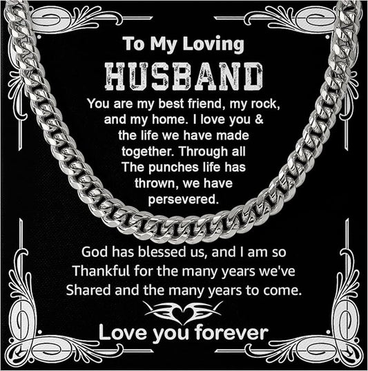 Mapileng Cuban Link Chain Necklace For Husband, Love You This Much To My Husband Classic Steel Jewelry Gift Birthday Christmas Anniversary Jewelry Gifts for Dad Brother Boyfriend Son