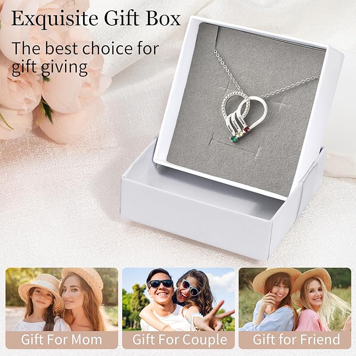Easycosy Custom Name Necklace with Simulated Birthstones Customized Promise Necklace Heart Pendant with Engraved 2-6 Names - Anniversary Birthday Christmas Jewelry Gifts for Women Wife Mom Grandma