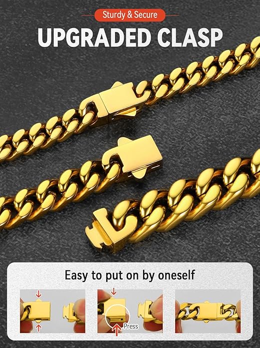 FaithHeart Mens Stainless Steel Cuban Link Bracelet - 5/7/9/12mm Width 7.5"/8.3"/9" Black/Silver/Gold Plated Heavy Duty Wrist Chain Bracelet Hip Hop Jewelry Birthday Gifts for Him
