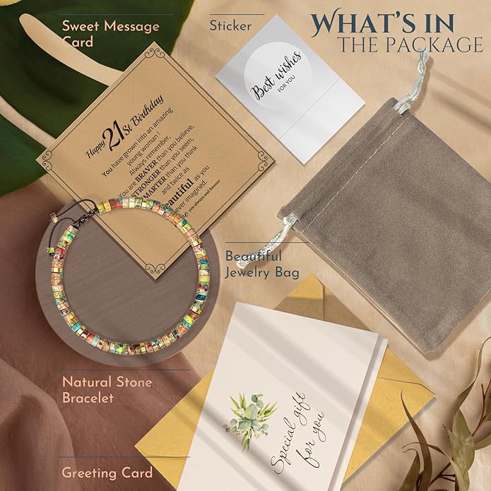 30th 40th 50th 60th 70th 80th Birthday Gifts for Women, Natural Stone Bracelet Birthday Gifts for Mom Daughter Grandma Sister Friends Coworker