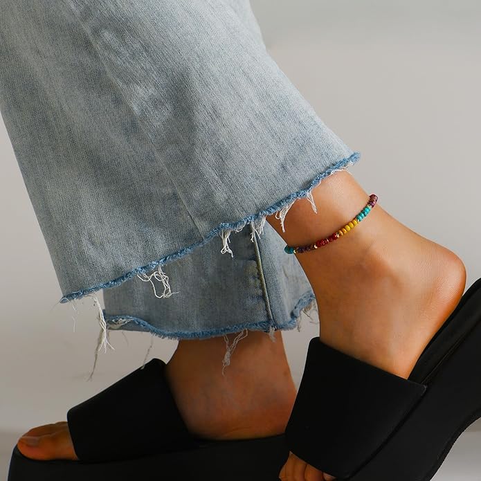 Natural Stone Beaded Anklets Bracelets for Women Handmade Beaded Anklet Bracelet Waterproof Boho Beads Ankle Bracelet Adjustable Summer Jewelry