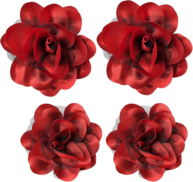 Women's Brooches 4pcs Rose Flower Hair Clip Flamenco Dancer Pin up Mexican Hair Flowers Clips Hairpin Brooch Tea Party Hats Headpieces