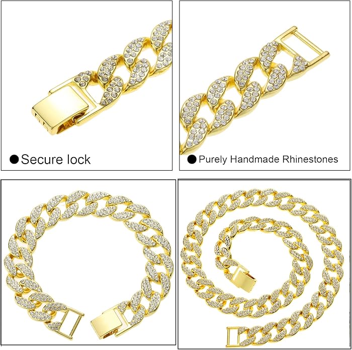 Saintda Cuban Link Chain and Bracelet Set for Men Women Iced Out Diamond Gift for Boys Hip Hop Rapper Jewelry