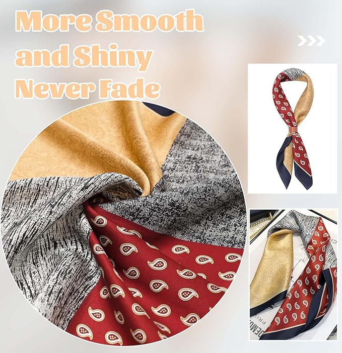 kcctoo 27.5" Mulberry Silk Feeling Head Scarf Women's Fashion Square Neck Satin Scarfs for Bag Hair Scarves Gift