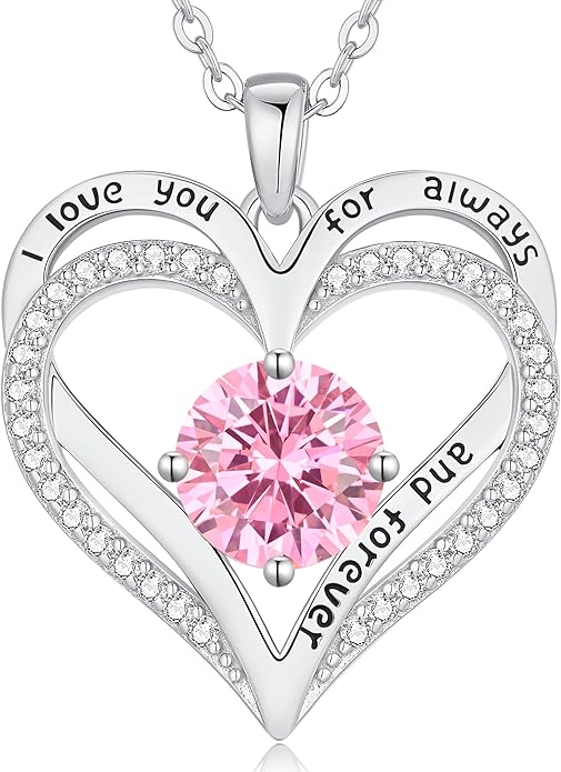 LOUISA SECRET Love Heart Birthstone Necklaces for Women, Birthday Gift for Girlfriend, Anniversary Jewelry Gift for Wife Her, 925 Sterling Silver Women Pendant Necklace, Mother's Day Christams Gift