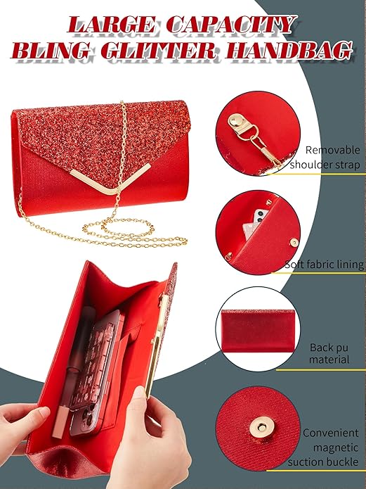 Henoyso 5 Pcs Purse Rhinestone Jewelry Set Prom Jewelry Rhinestone Clutch Purse Necklace Earrings Bracelets for Women Bride