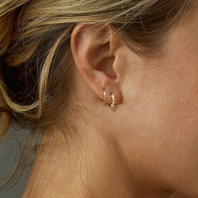 Freekiss 3 Pairs Gold Hoop Earrings Set: Dainty Stud Earrings Trendy Small 14K Gold Plated Hypoallergenic Dangle Cartilage Huggie Hoop Earrings for Women Gold Jewelry for Women Gifts