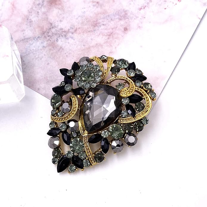 LAXPICOL Women's Vintage Austrian Crystal Elegant Flower Teardrop Brooch Gold Tone