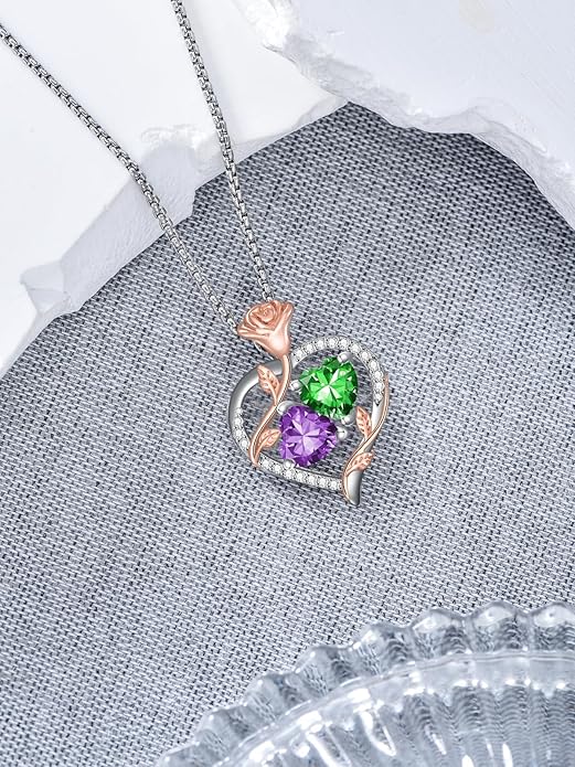 Christmas Gifts for Women Rose Heart Birthstone Pendant Necklace I Love You Forever Jewelry Valentine Mothers Day Birthday Gifts for Women Her Wife Girlfriend