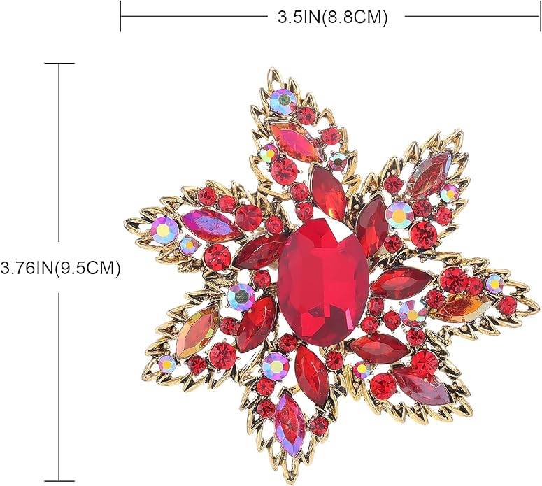 YOQUCOL Vintage Austrian Crystal Rhinestone Flower Shape Big Large Brooch Pin For Women Grils Golden Tone