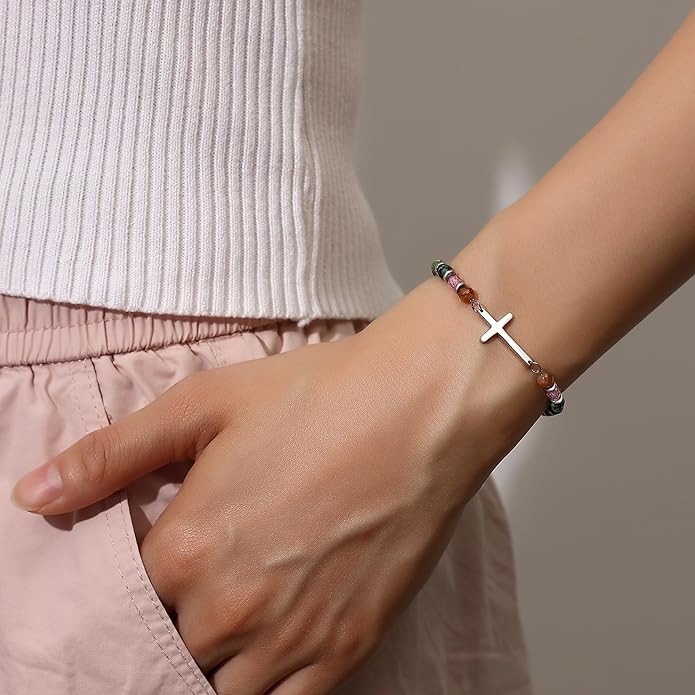 TONY & SANDY Christian Cross Bracelet for Women, Stocking Stuffers for Women, Confirmation Baptism Easter Gifts, Unique Gift for Friends Daughter Mom Sister in Christ on Birthday Christmas