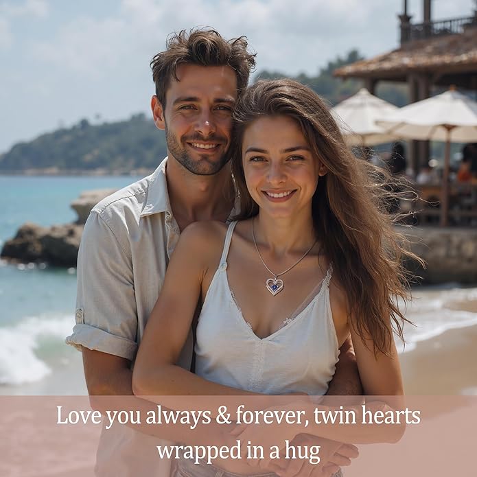 Kuschelkatze Entwined Souls Necklace - Sterling Silver Double Heart Pendant | Engraved 'I Love You Always and Forever' | Gift for Couples, Anniversary, Wedding