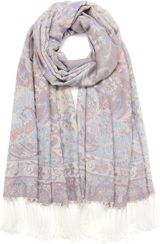 QIUTIMIY Paisley Pashmina Shawl Wrap Women Reversible Vintage Jacquard Pashmina Rave Scarf with Fringe for Evening, Wedding