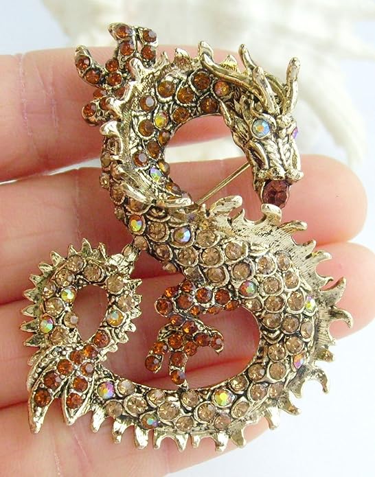 Art Style 2.36" Dragon Brooch Pin Pendant Austrian Crystal BZ2980