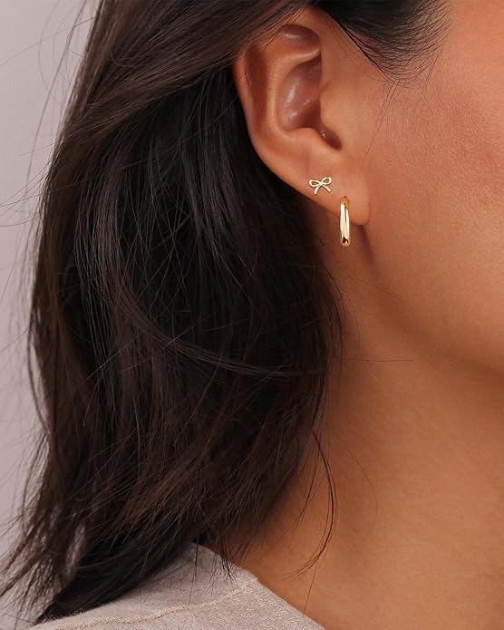 Gold Hoop Earrings Set for Women Trendy, 14K Gold Plated Chunky Hypoallergenic Small Diamond Cartilage Hoops Cute Cubic Zirconia Dangle Stud Earrings Jewelry Gifts