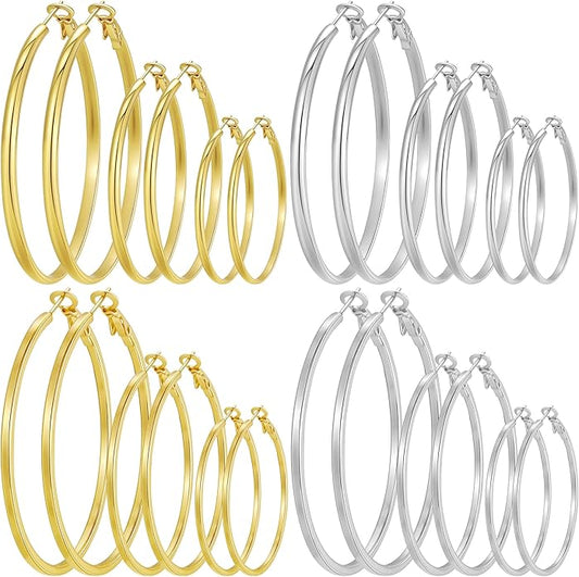 Gold Silver Plated Hoop Earrings for Women Hypoallergenic Stainless Steel Gold Hoops Earrings Lightweight Large Small Hoop Earrings Set