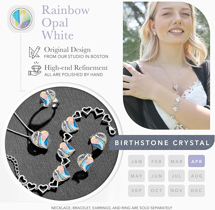 Leafael Infinity Love Heart Link Bracelets, Birthstone or Healing Stone Crystal Bracelet for Women, Silver Tone Jewelry Gifts for Her, 7-inch Chain and 2-inch Extender