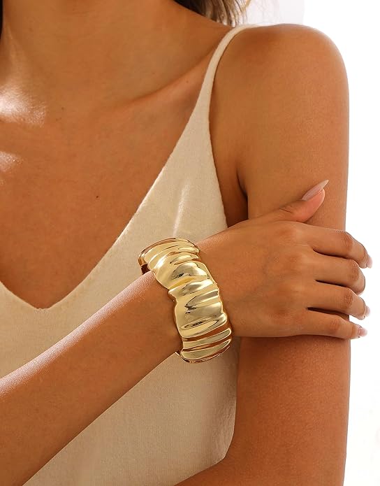 Bangle Bracelets for Women | 14K Gold Plated Trendy Wide Bracelets | Hinged Arm Cuff Bangles Chunky Bracelet for Women