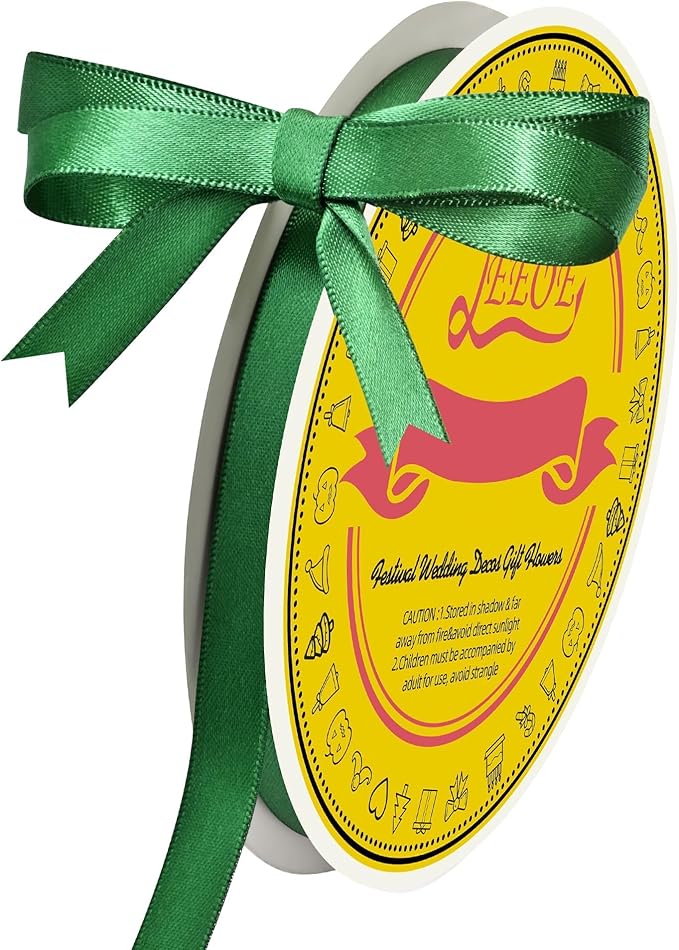 LEEQE Double Face Forest Green Satin Ribbon 3/8 inch X 50 Yards Polyester Forest Green Ribbon for Gift Wrapping Very Suitable for Weddings Party Hair Bow Invitation Decorations and More