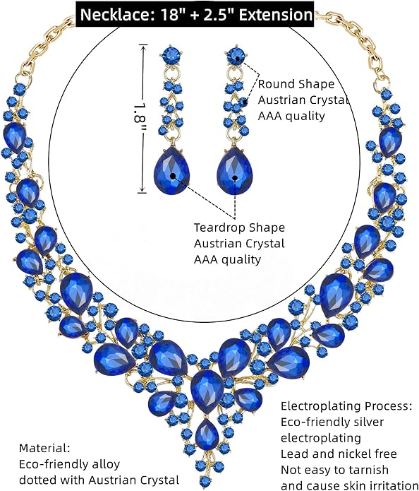 Paxuan Crystal Bridal Wedding Jewelry Sets for Women Rhinestone Teardrop Crystal Statement Choker Necklace Drop Earrings Link Bracelets Rings Teardrop Jewelry Set for Brides Bridesmaids
