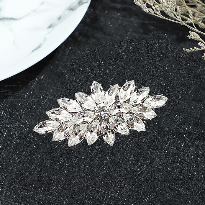 Crystal Rhinestone Brooch for Women Silver Brooch Pins for Women Clear Rhinestone Jewelry Pins for DIY Bridal Wedding Bouquet