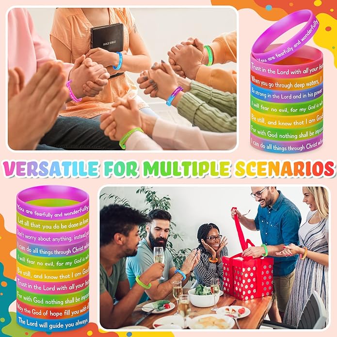 Ecation Bible Verses Bracelets Bulk Scripture Silicone Wristbands Inspirational Motivational Quote Rubber Wristbands Christian Bracelets for Easter Carnival Party Favors