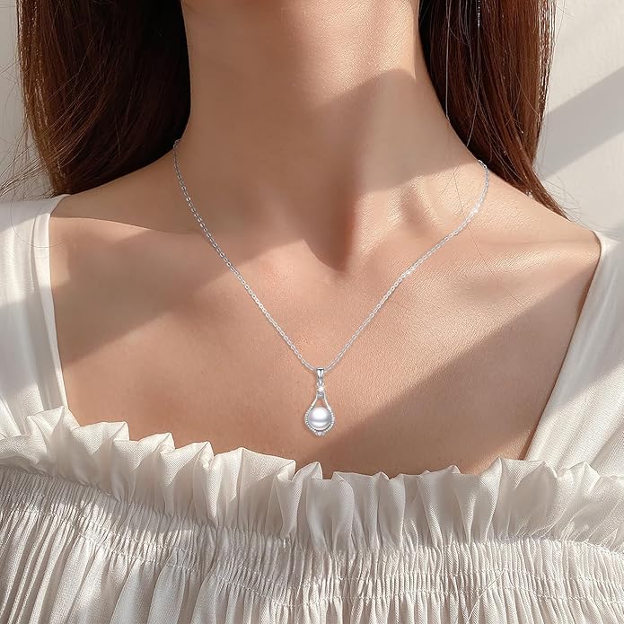Sebina Pearl Pendant Necklace for Women,925 Sterling Silver Pendant Jewelry,Anniversary Christmas Birthday Valentines Gifts for Wife, Mom, Dauhter, Girlfriend,Her
