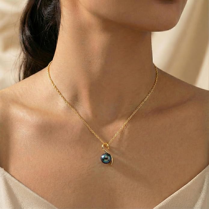 TRYNDI Real Tahitian Black Pearl Necklace Gifts for Women - Larger 11-12mm Luxury Pearl Womens Jewelry, Romantic Valentines Gift for Wife from Husband- Wedding Anniversary, Birthday, Mothers Day, Valentine Necklace for Girlfriend, Fiance & Soulmate