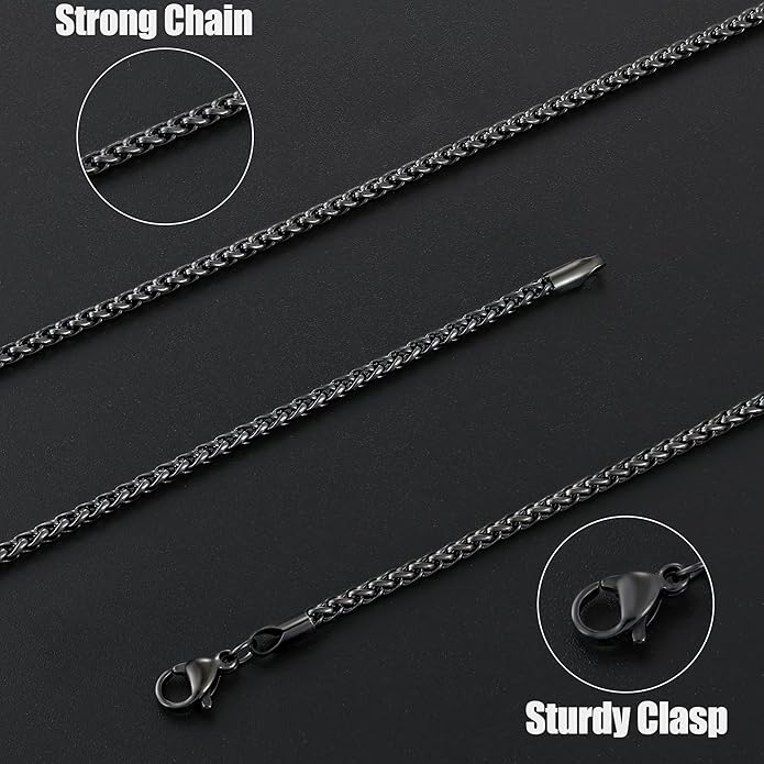 Fiusem Wheat Chains for Men and Women, 2/2.5/3/4/5mm Silver Tone/14K Gold Plated/Black Necklace Chain, Stainless Steel Mens Necklace 16-28 Inch