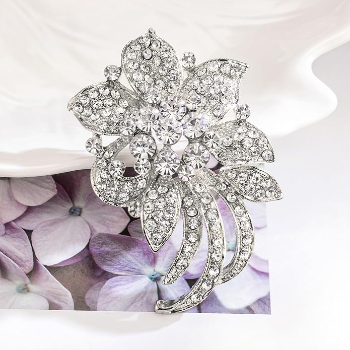 HAISWET Wedding Bridal Rhinestone Flower-shape Brooch Pin for Women