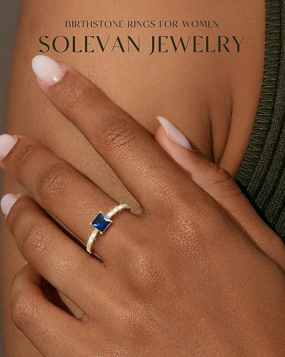 SOLEVAN Birthstone Gold Rings for Women Non Tarnish 14K Gold Plated Stackable Cubic Zirconia Thumb Rings Dainty Cute Emerald Eternity Band Pinky Ring Engagement Wedding Promise Rings Jewelry Gifts