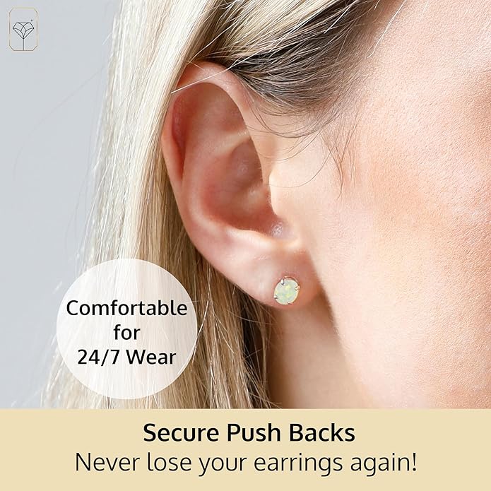 14k Gold Oval Stud Earrings for Women with Push Backs | 7x5mm Gemstone Birthstone Earrings | Real 14 Karat Gold Earrings Studs | Hypoallergenic Gemstone Stud Earrings for Women by MAX + STONE