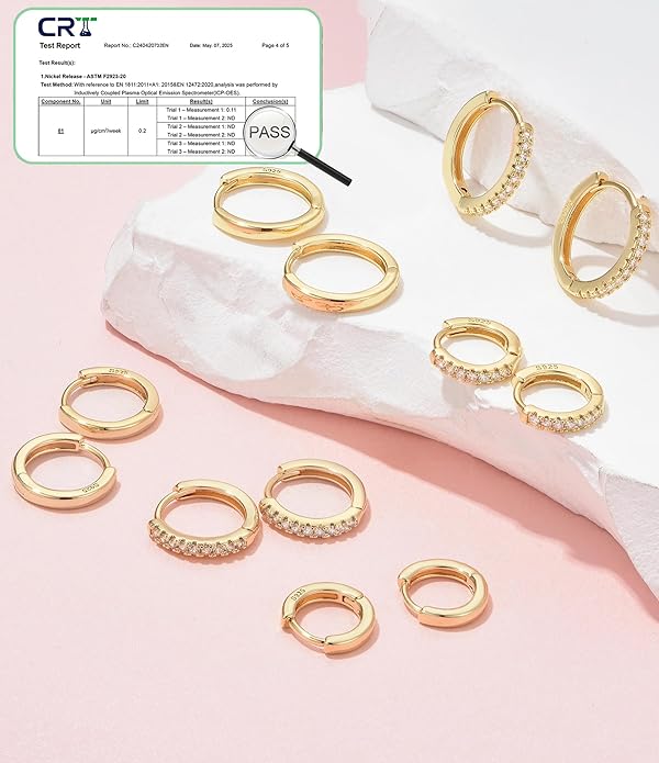 Cocadant 6 Pairs 925 Sterling Silver Small Hoop Earrings for Women,14k Real Gold Hypoallergenic Tiny Cubic Zirconia Cartilage Huggie Earring Sets for Multiple Piercing Trendy Jewelry 8/10/12mm
