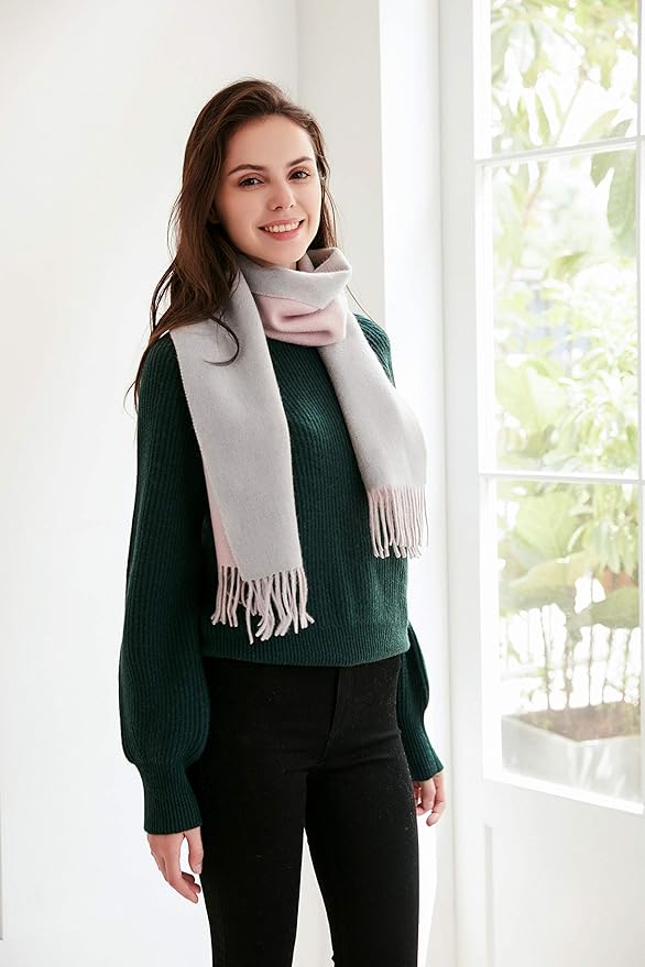EURKEA 100% Cashmere 2025 Winter Scarf for Women Fringed Edges Warm & Soft Lightweight Solid/Plaid/Two-Tone Free Size
