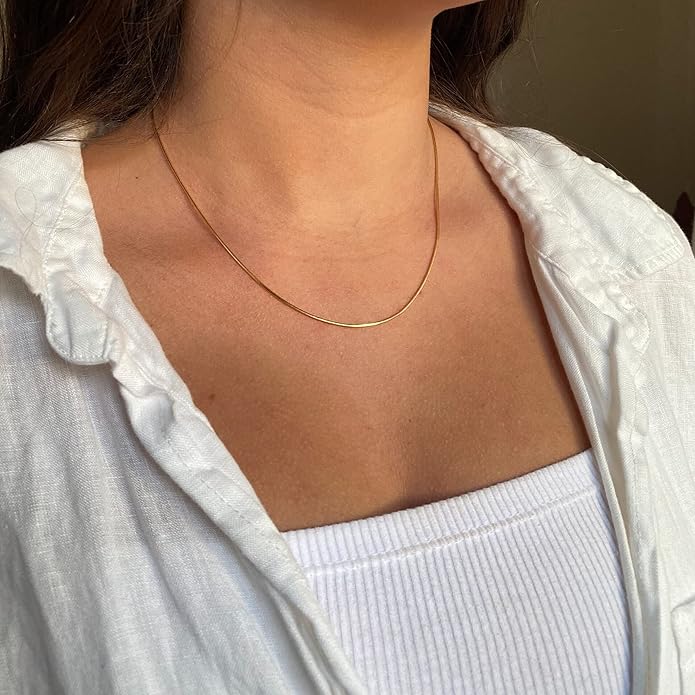 CHESKY Gold Necklace for Women-14K Gold Plated/Sterling Silver Plated Snake Chain Necklace Dainty Simple Chunky Herringbone Necklace Choker Necklaces Jewelry for Women