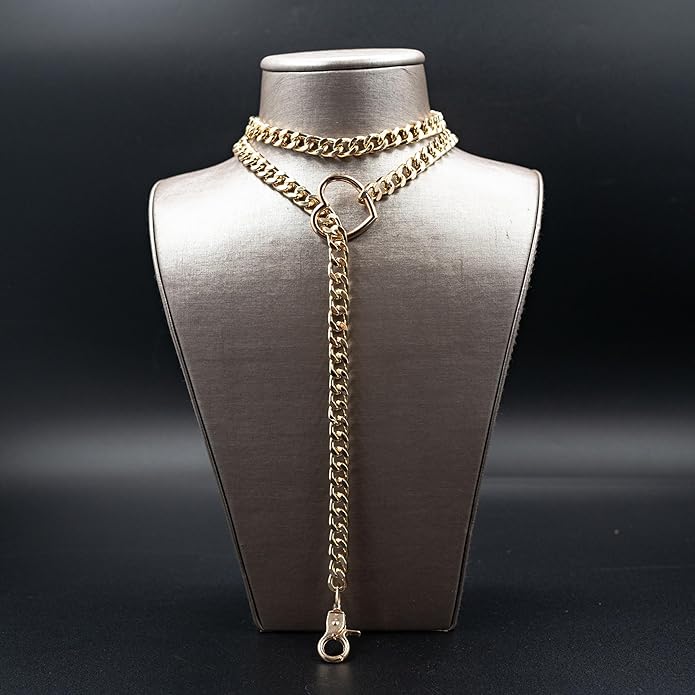 Chunky Gold Choker Necklaces for Women, Long Gold Chain Heart Necklace, 36 Inches Slip Chain Adjustable Lariat Heart Y Necklace for Women and Men, Goth Chunky Heart Necklace Jewlery Gifts