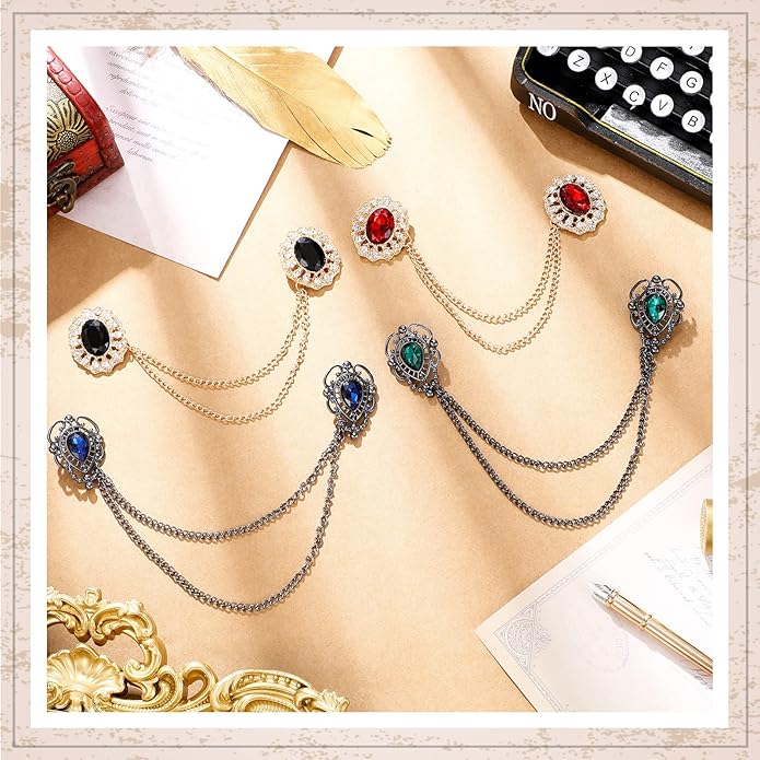 Vintage Sweater Shawl Chain Clips 4 Pcs Antique Cardigan Collar Holders Decorations Cardigan Clip Collar Pins Dress Sweater Collar Brooch for Women Girls Christmas Halloween