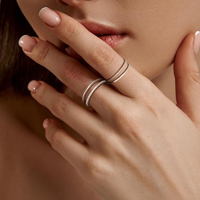 MILACOLATO 14K Gold Plated 1.3mm Thin Stackable Rings for Women - Minimalist Non Tarnish Half Cubic Zirconia Band Rings - Dainty Trendy Statement Stacking Rings Set Size 5-10