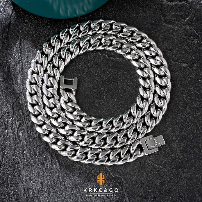 KRKC&CO Cuban Link Chain for Men 8/10/12/14mm, Brithday Gift for Men, 18k Gold Miami Necklace, Durable, Anti-Allergies Hip Hop Jewelry for Mens