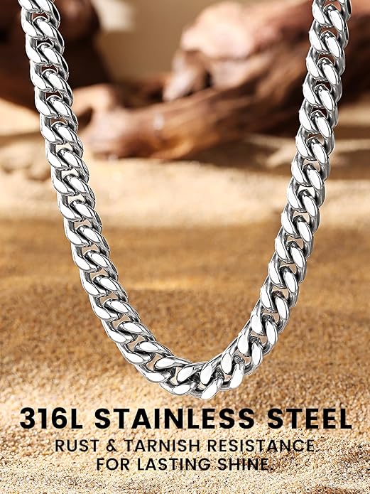 Bestyle Thick Stainless Steel Mens Cuban Link Chain, Black/Gold Chain for Men, No Tarnish & Durable Men Chain Necklace, 5/7/9/12mm Wide, 18"-30" Long, Gift Package
