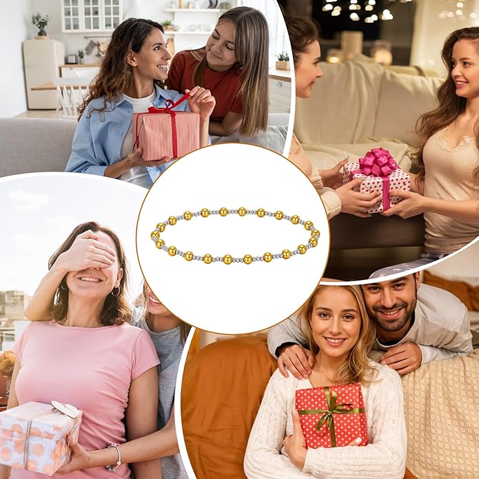 Dplolng Mixed Metal Bracelet,6.7in Gold and Silver Bracelets Elastic Stretchy Two Tone Bracelets for Women