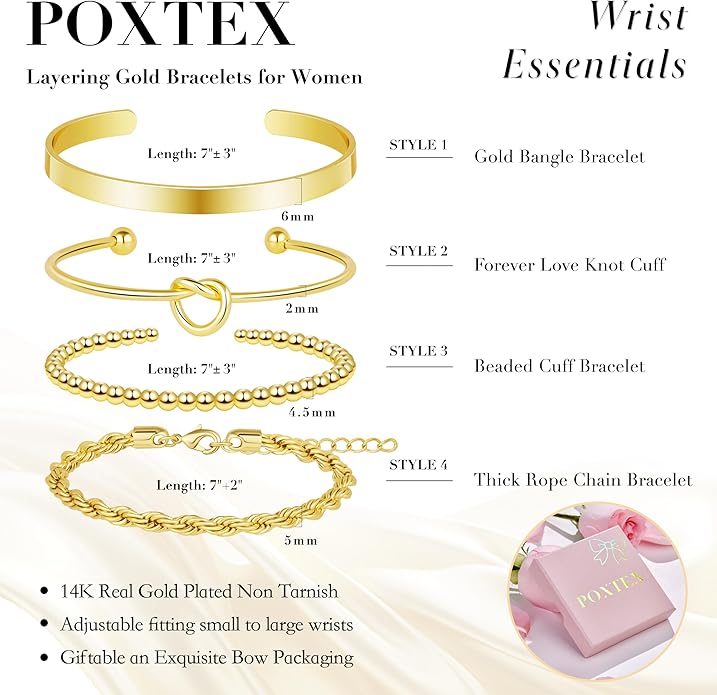 Silver Bracelets for Women Stack, Silver or Gold Plated Cuff Bangle Set, Trendy Silver Jewelry for Women Fashion